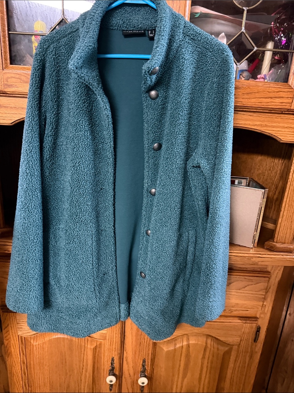 Susan Graver weekend Teal Teddy Sherpa Snap-Front Jacket EUC size medium